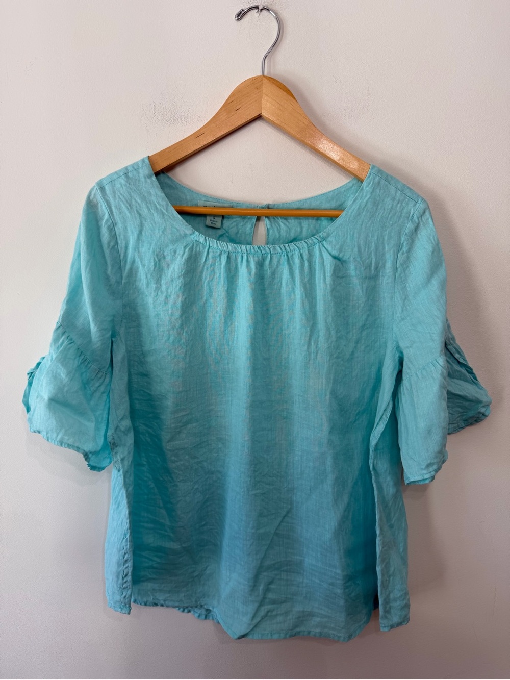 Sundance Willa Whisper Linen Flutter Sleeve Top Blue Boho Lagenlook Women’s S